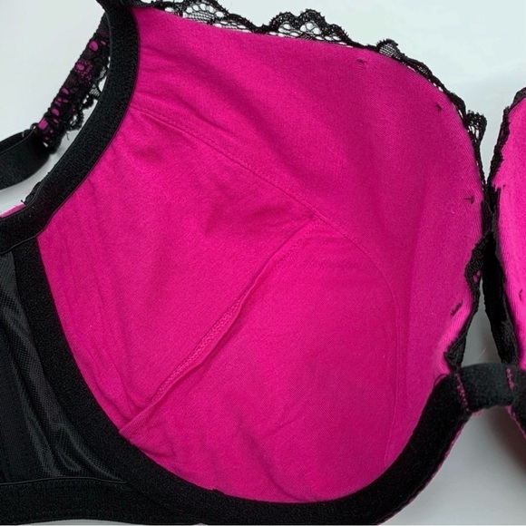 PLUNGE BRA Pink and black Lace Underwire Plunge Adjustable Hook n eye 36DD/36E - Picture 8 of 9